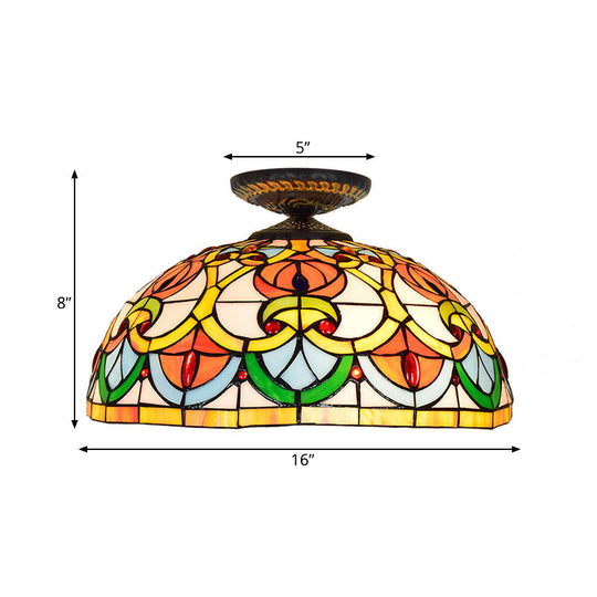 Brass Heart-Shaped Art Glass Flush Mount Ceiling Light with Baroque Design