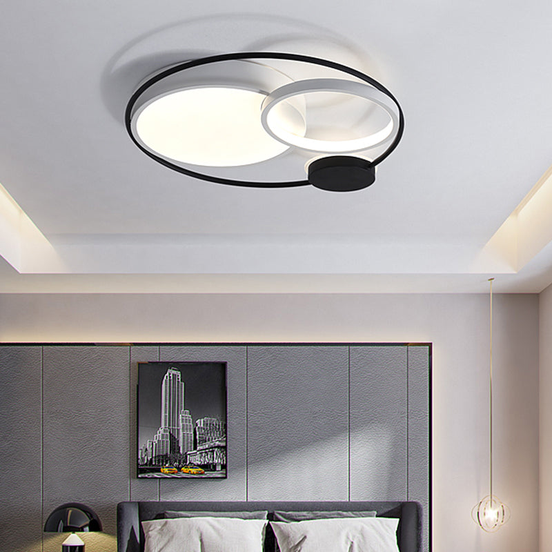 Contemporary Flush Mount Ceiling Light in Black and White - Acrylic Round LED Fixture (16"/19"/23.5" Width)