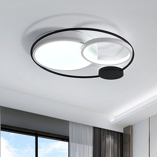 Contemporary Flush Mount Ceiling Light in Black and White - Acrylic Round LED Fixture (16"/19"/23.5" Width)