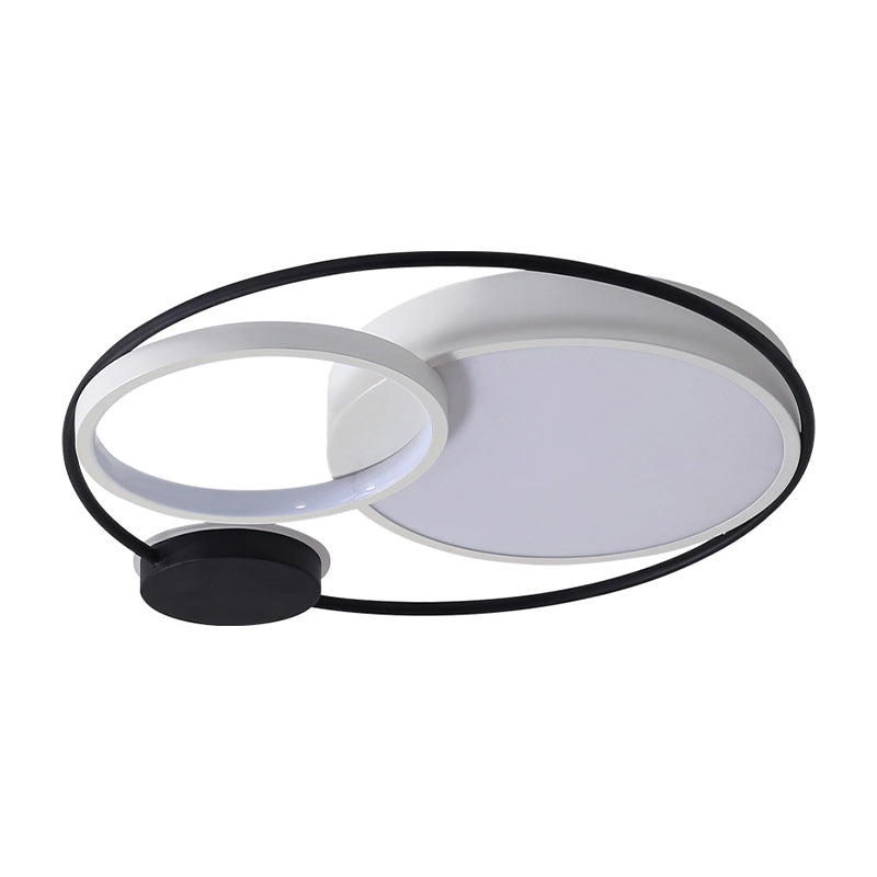 Contemporary Flush Mount Ceiling Light in Black and White - Acrylic Round LED Fixture (16"/19"/23.5" Width)