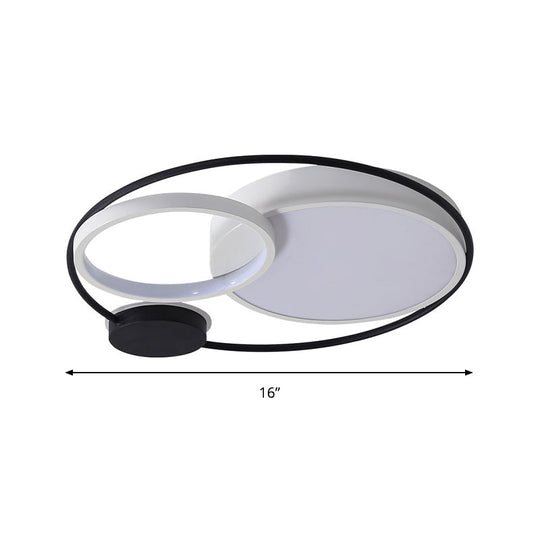 Contemporary Flush Mount Ceiling Light in Black and White - Acrylic Round LED Fixture (16"/19"/23.5" Width)