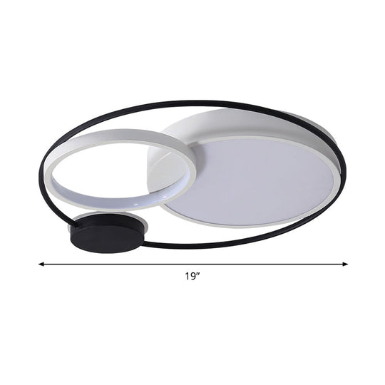 Contemporary Flush Mount Ceiling Light in Black and White - Acrylic Round LED Fixture (16"/19"/23.5" Width)