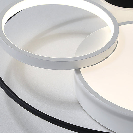 Contemporary Flush Mount Ceiling Light in Black and White - Acrylic Round LED Fixture (16"/19"/23.5" Width)