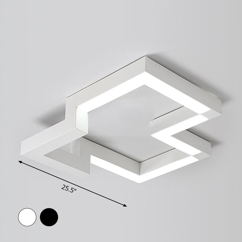 Modern Metal Geometric Ceiling Light | 19.5"/25.5" Wide | Black/White LED Flush Mount | Warm/White Light