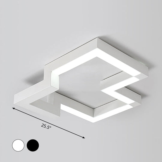 Modern Metal Geometric Ceiling Light | 19.5"/25.5" Wide | Black/White LED Flush Mount | Warm/White Light
