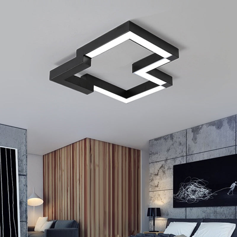 Modern Metal Geometric Ceiling Light | 19.5"/25.5" Wide | Black/White LED Flush Mount | Warm/White Light
