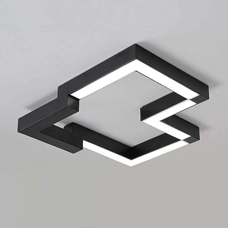 Modern Metal Geometric Ceiling Light | 19.5/25.5 Wide Black/White Led Flush Mount Warm/White