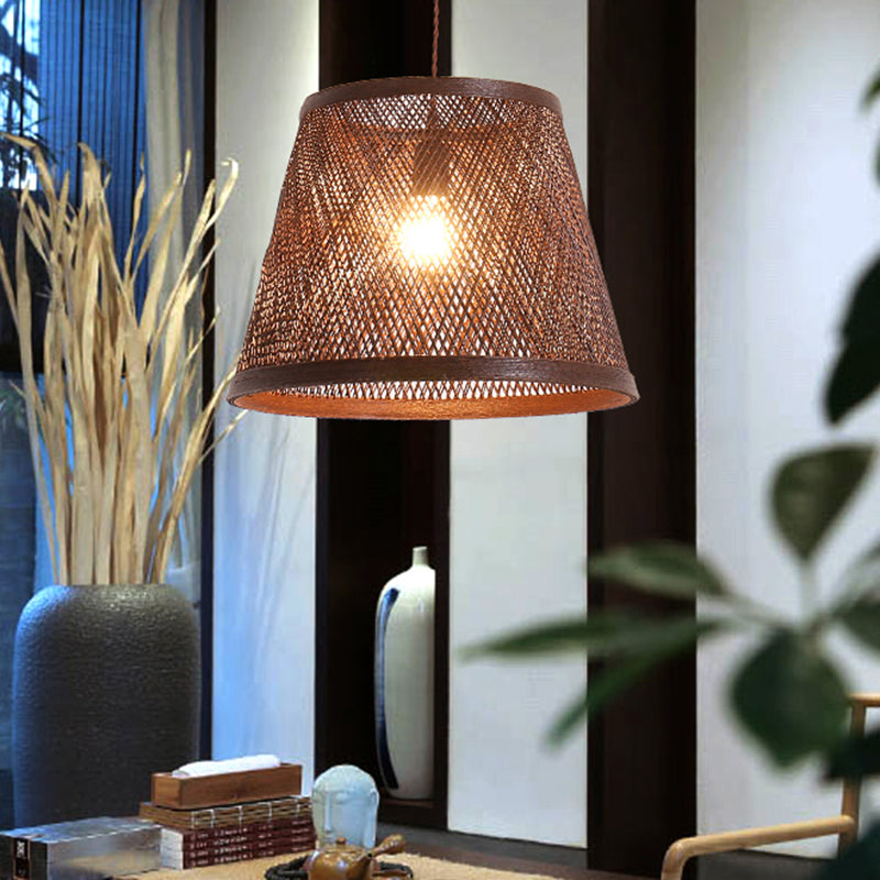 Modern Rattan Cone Pendant Light for Dining Room - 1 Brown Light Kit