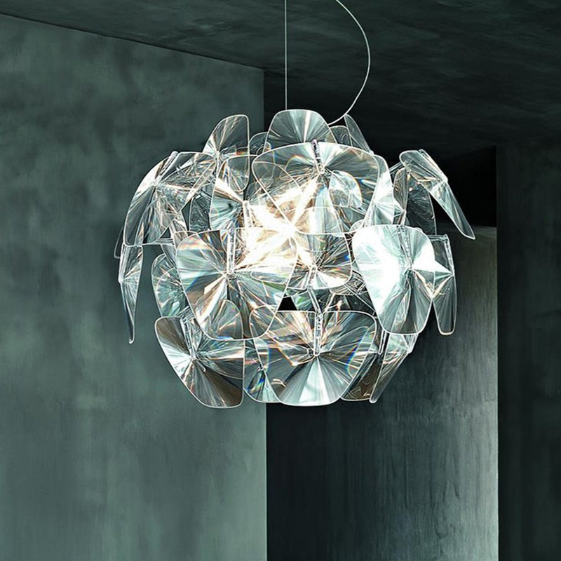 Modern Clear Glass Round Pendant Light - 1 Head, Wide Ceiling Hanging - 22"/25.5" Size