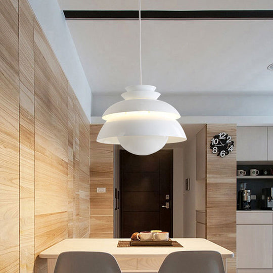 Modern White Pendant Light With Wide Flare For Dining Room - 1 Bulb Metal Ceiling Fixture