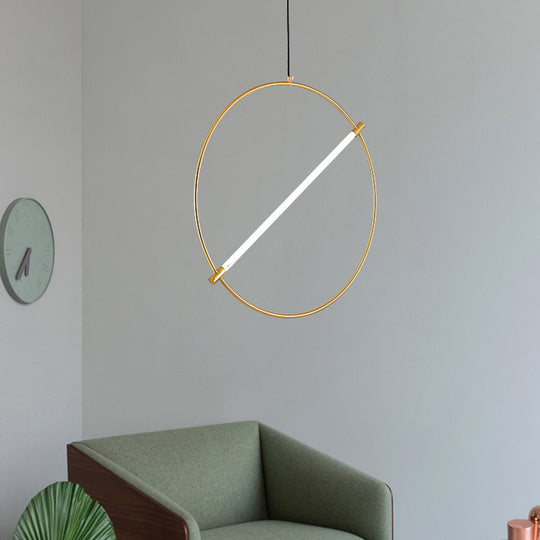Minimalist Gold Circle Hanging Light - 1 Head Suspended Lighting Fixture 16/23.5 Wide / 16