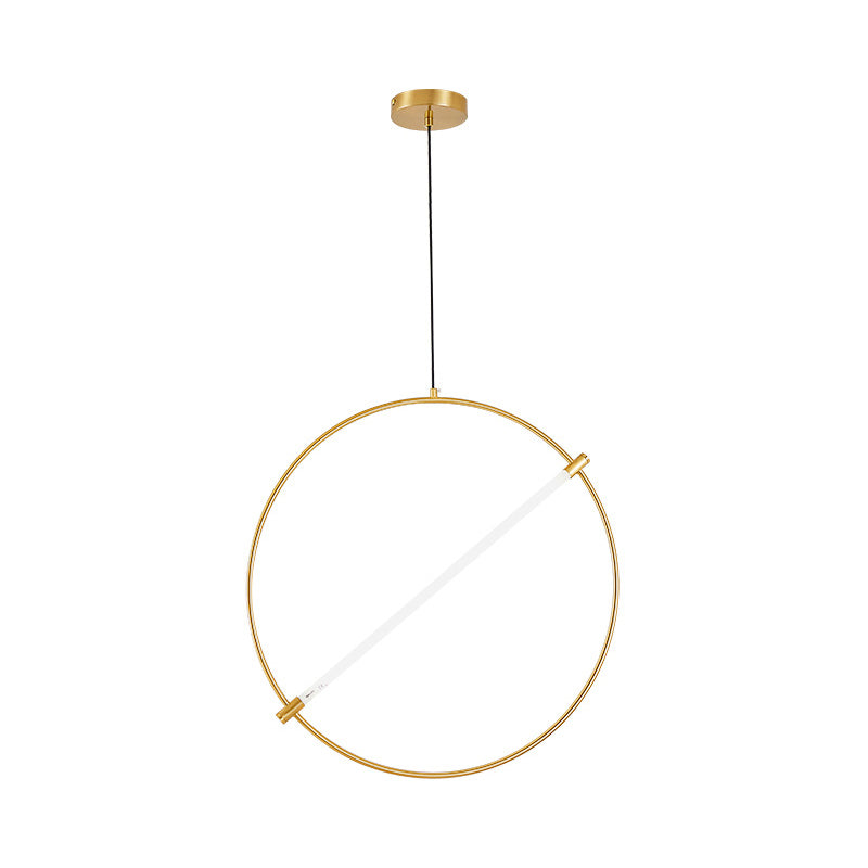 Minimalist Gold Circle Hanging Light - 1 Head Suspended Lighting Fixture 16/23.5 Wide
