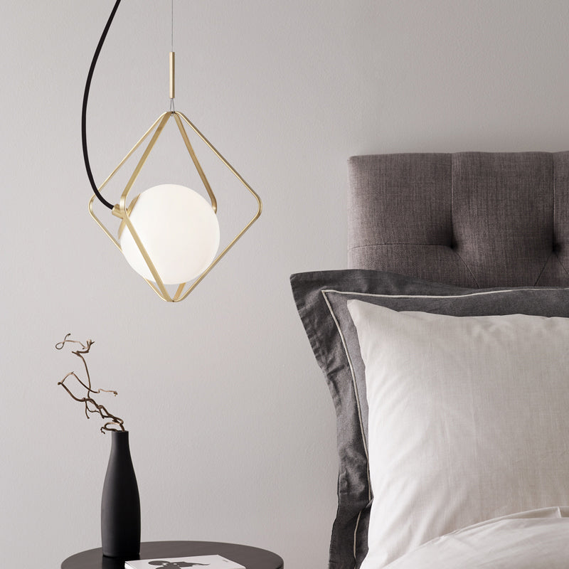 Modern Gold Pendant Light with Milky Glass Globe, 10"/13" Wide - Ceiling Mounted