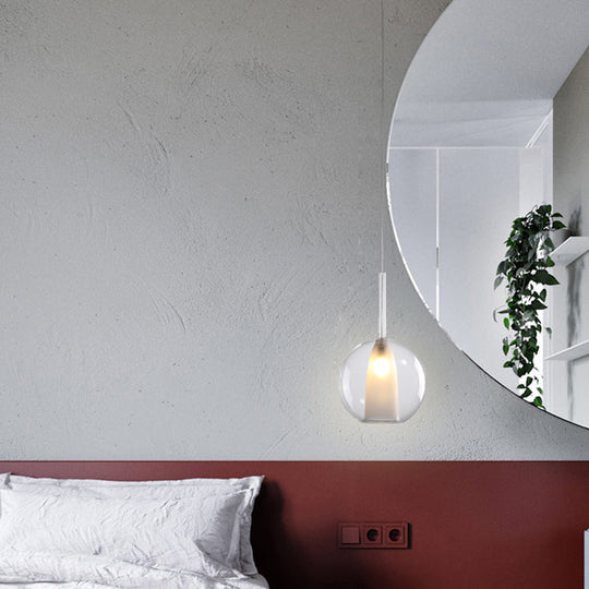Modern Spherical Hanging Pendant Light - Smoke Gray/Clear Glass, 1 Bulb, 6"/7" Wide