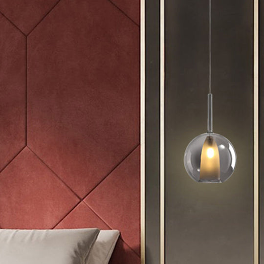 Modern Smoke Gray/Clear Glass Spherical Hanging Pendant Light With 1 Bulb 6/7 Wide Gray / 6