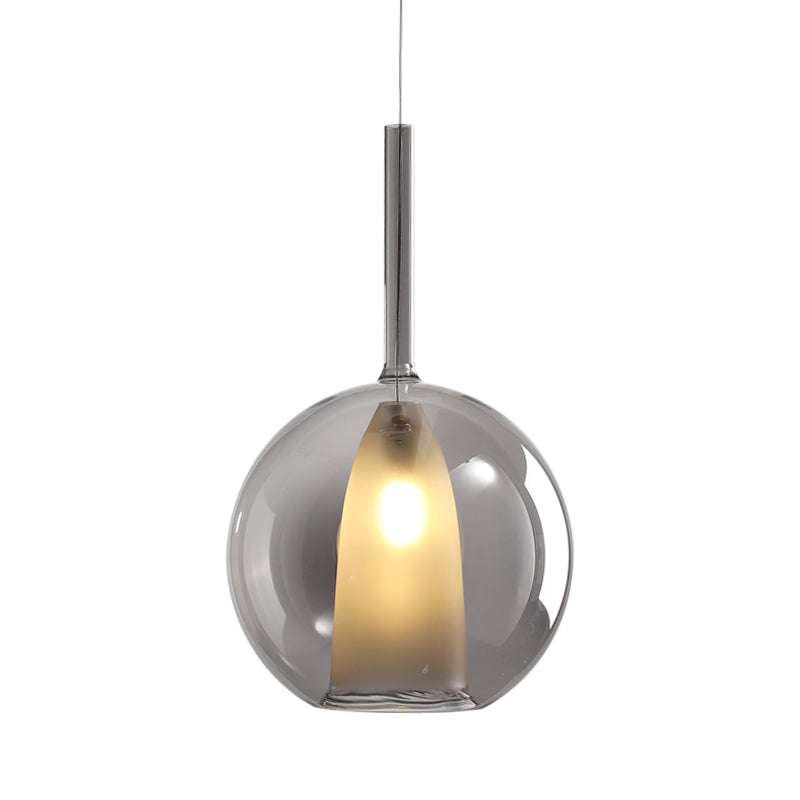 Modern Smoke Gray/Clear Glass Spherical Hanging Pendant Light With 1 Bulb 6/7 Wide