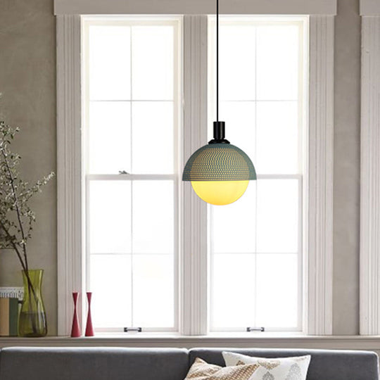 Modern Metal Hanging Pendant Ceiling Lamp - 1 Head, Beige/Gray and Green, for Bedroom