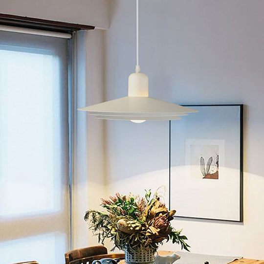 Modern Metal Pendant Light - Sleek White Suspended Fixture For Dining Room