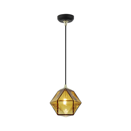 Modern Hexagon Ceiling Lamp In Cognac Glass - Hanging Pendant Light For Dining Room
