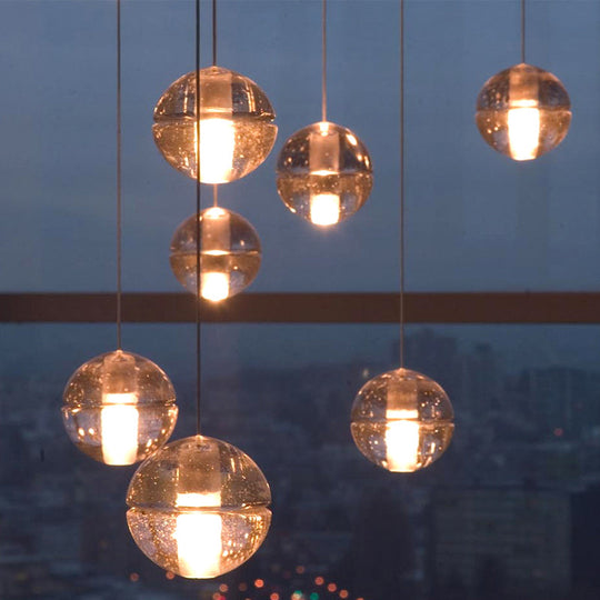 Contemporary Glass Round Ceiling Light - 1 Head Pendant for Bedroom