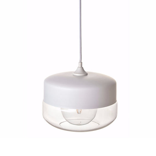 Modern White Glass Pendant Light For Bedroom Ceiling With Clear Round Shade