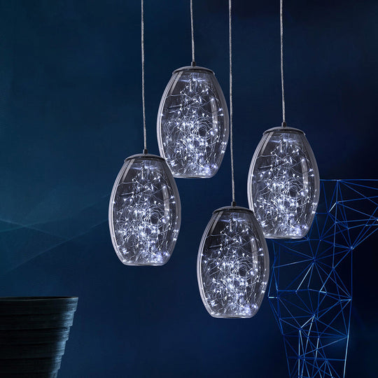 Blue Glass LED Pendant Light Fixture for Contemporary Living Rooms