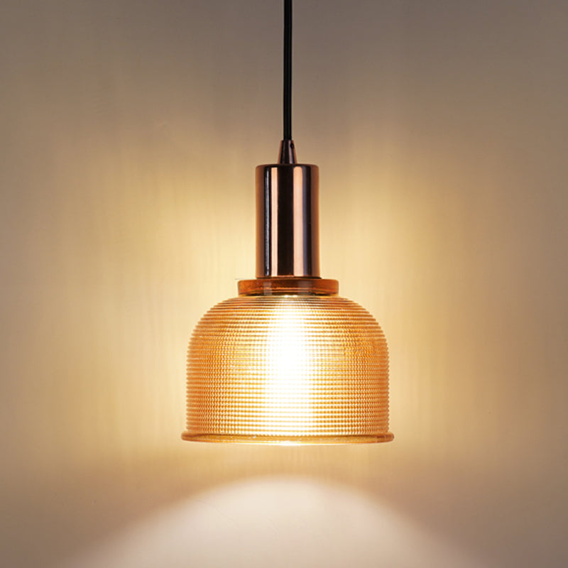 Modern Amber/Clear Glass Dome Pendant Light with 1 Bulb - Stylish Living Room Lighting Fixture