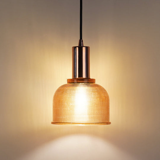 Modern Amber/Clear Glass Dome Pendant Light with 1 Bulb - Stylish Living Room Lighting Fixture