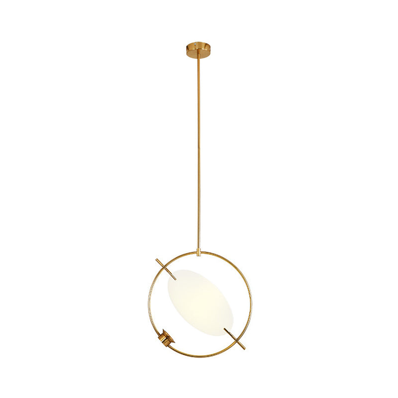 Minimalist Gold Metal Pendant Light Fixture with 1 Hanging Circle Head – Ideal for Bedroom