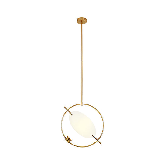 Minimalist Gold Metal Pendant Light Fixture For Bedroom - 1 Head Circle Hanging Lighting