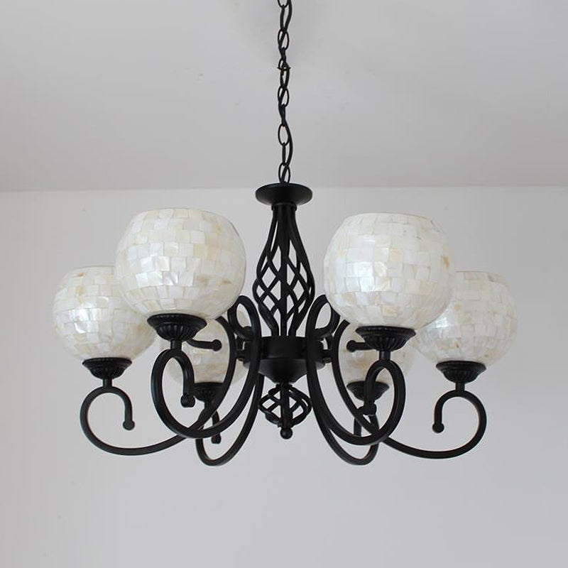 Shell Globe Chandelier Light Fixture - Elegant White Suspension Lighting For Kitchen 5/6/8 Lights