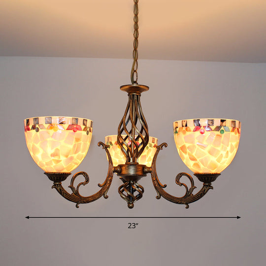 Tiffany-Style Shell Domed Ceiling Chandelier with Adjustable Beige Suspension - 5/9/11 Lights for Bedroom