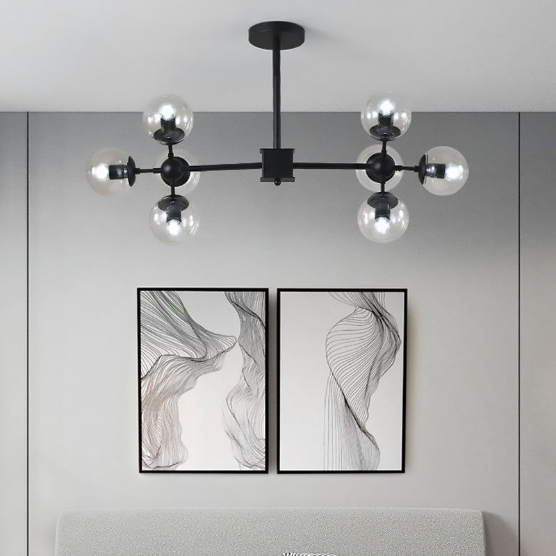 Lustre moderne à sphère noire avec abat-jour en verre transparent - Luminaire suspendu à tête 8/12