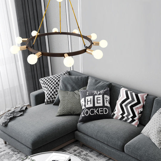 Modernist Frosted White Glass Bubble Chandelier - 11 Heads, Black Ceiling Pendant Light