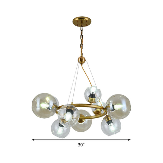 Lustre suspendu contemporain en or - Verre transparent, 6/9 têtes