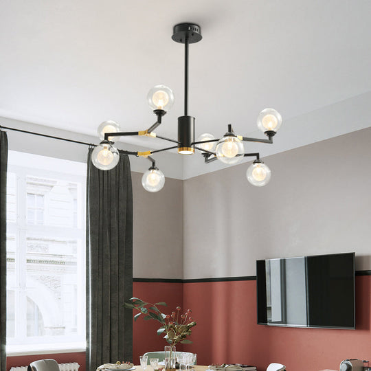 Lustre élégant en forme de sphère noire avec luminaire suspendu en verre transparent - Éclairage moderne à 8/10 têtes
