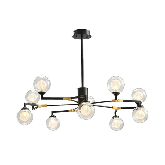 Lustre élégant en forme de sphère noire avec luminaire suspendu en verre transparent - Éclairage moderne à 8/10 têtes
