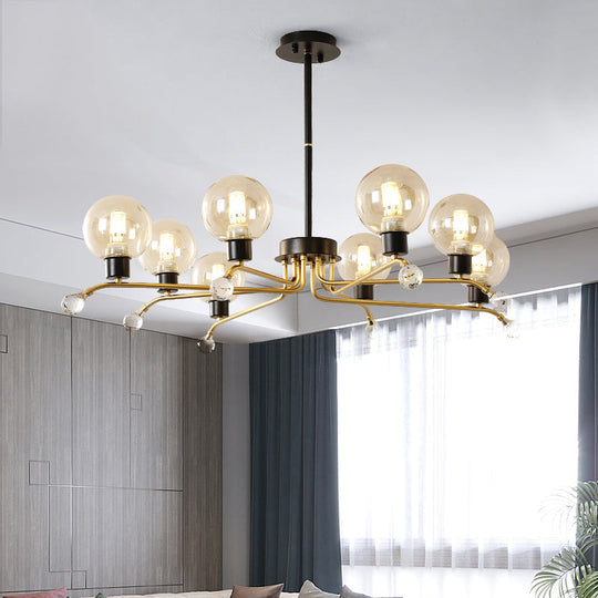 Lustre contemporain rond en verre cognac - Lampe à suspension à 8 ampoules pour plafond de salon