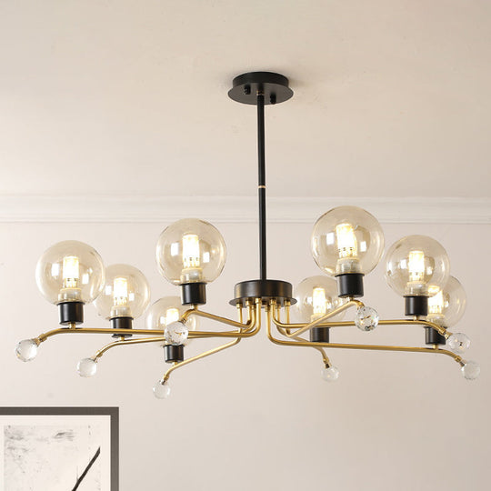 Lustre contemporain rond en verre cognac - Lampe à suspension à 8 ampoules pour plafond de salon