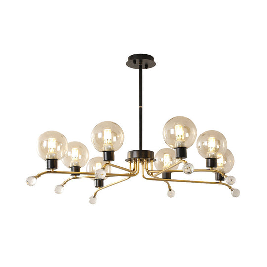 Lustre contemporain rond en verre cognac - Lampe à suspension à 8 ampoules pour plafond de salon