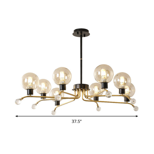Lustre contemporain rond en verre cognac - Lampe à suspension à 8 ampoules pour plafond de salon