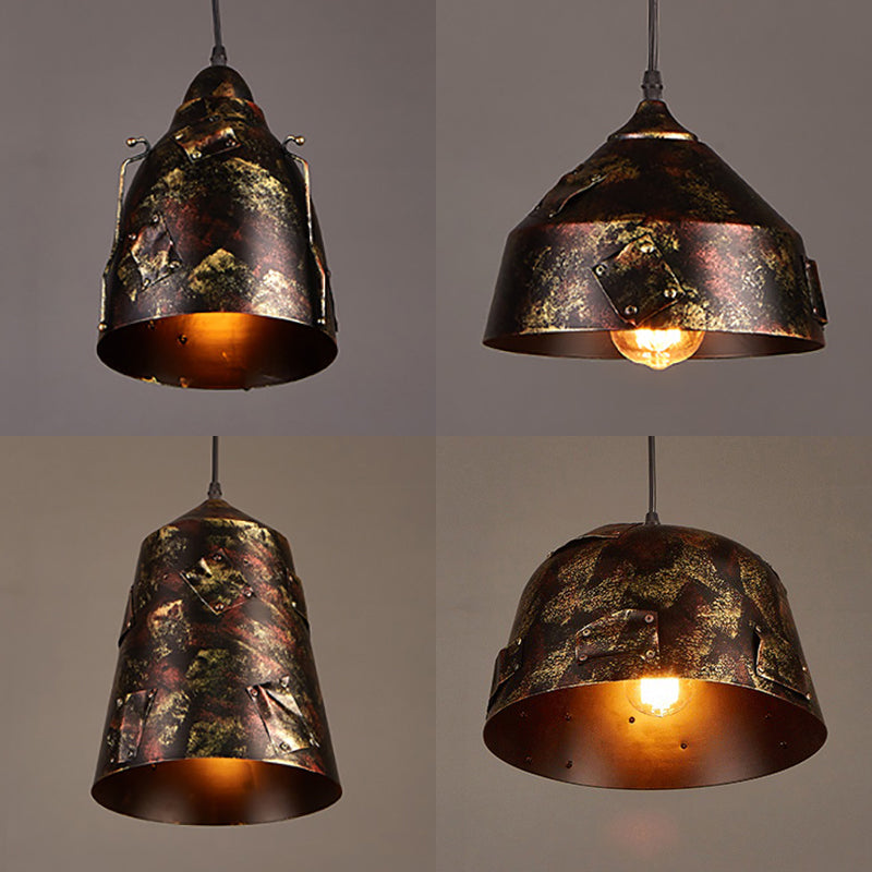 Rustic Wrought Iron Pendant Light With Patch Design In Rust - Stylish And Tapered 8.5/9 Wide 1