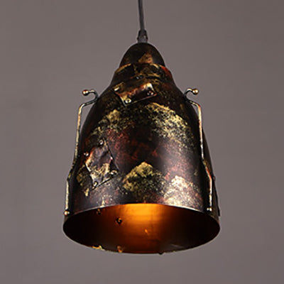 Rustic Tapered Hanging Lamp - Stylish 8.5"/9" Wide Wrought Iron Pendant Light with Patch Design in Rust