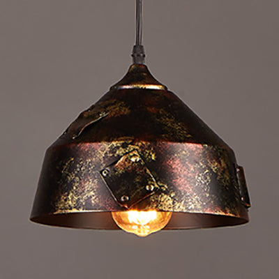 Rustic Tapered Hanging Lamp - Stylish 8.5"/9" Wide Wrought Iron Pendant Light with Patch Design in Rust