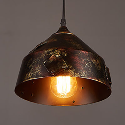 Rustic Wrought Iron Pendant Light With Patch Design In Rust - Stylish And Tapered 8.5/9 Wide 1