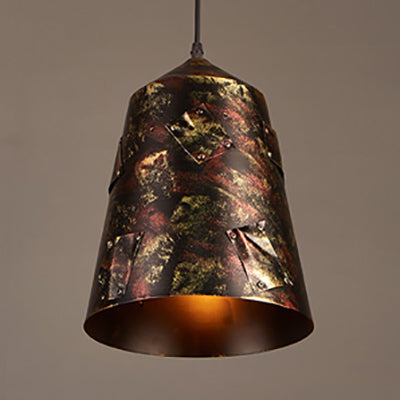 Rustic Wrought Iron Pendant Light With Patch Design In Rust - Stylish And Tapered 8.5/9 Wide 1 / 9.5