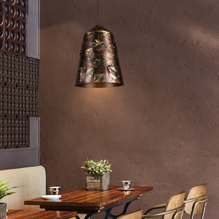 Rustic Wrought Iron Pendant Light With Patch Design In Rust - Stylish And Tapered 8.5/9 Wide 1