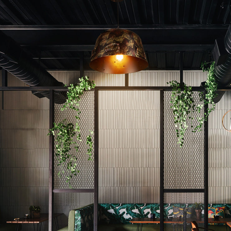 Rustic Wrought Iron Pendant Light With Patch Design In Rust - Stylish And Tapered 8.5/9 Wide 1