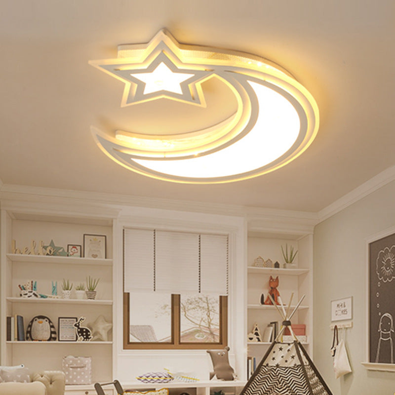 Kids' Cartoon Acrylic LED Flush Ceiling Light - Crescent and Star Design for Bedroom
