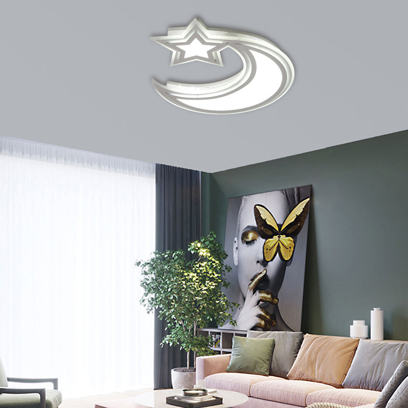 Kids' Cartoon Acrylic LED Flush Ceiling Light - Crescent and Star Design for Bedroom